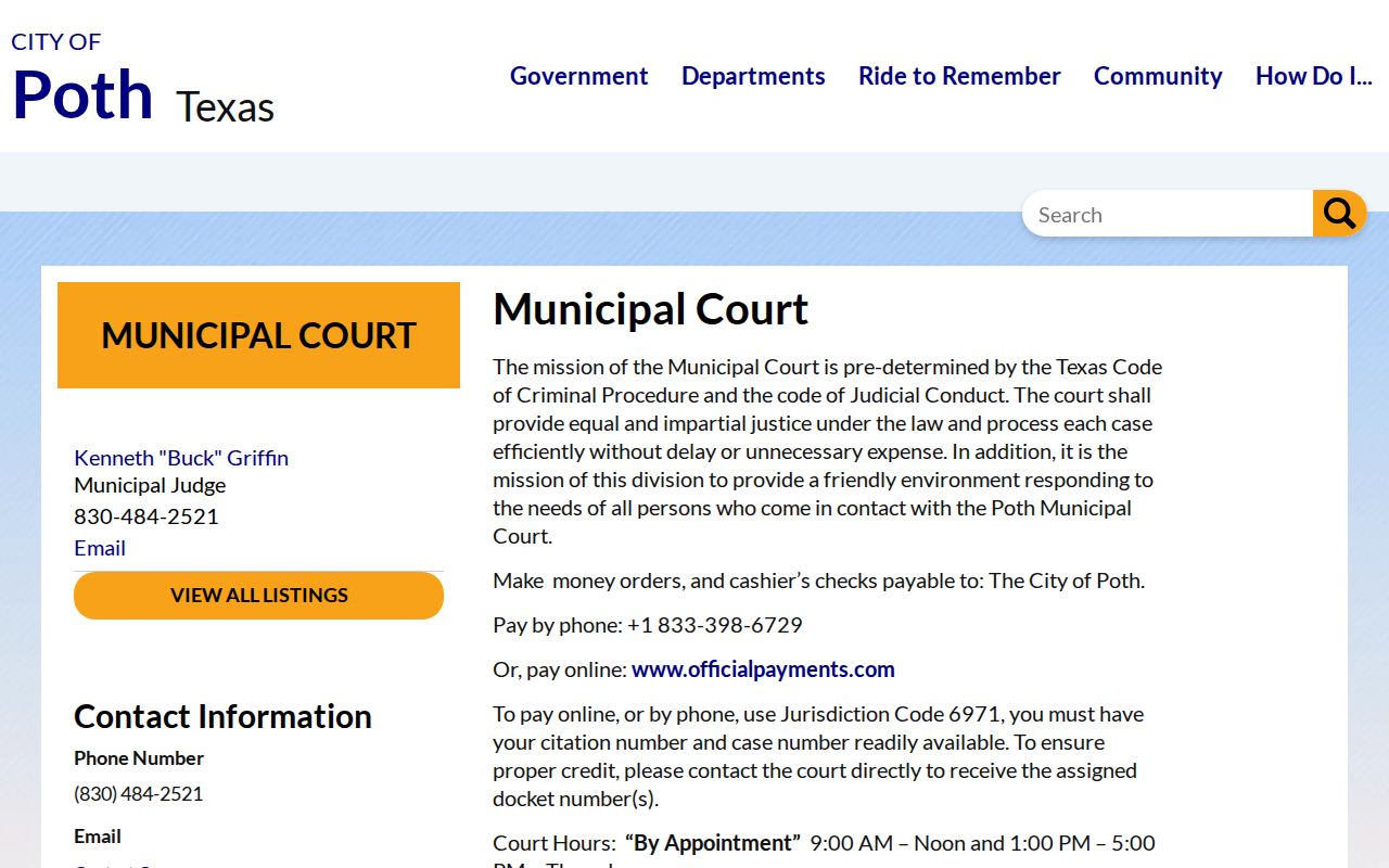 Poth criminal history Municipal Court access page
