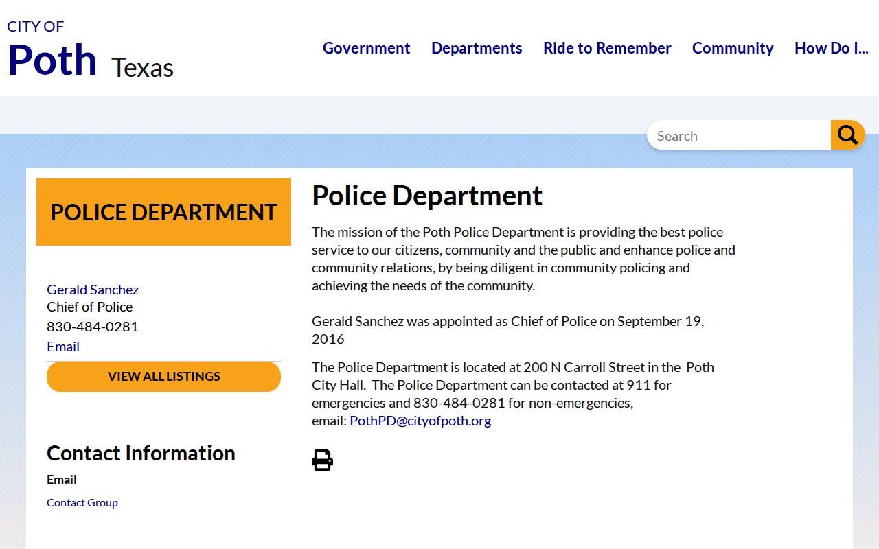 Poth criminal history Police Department records page